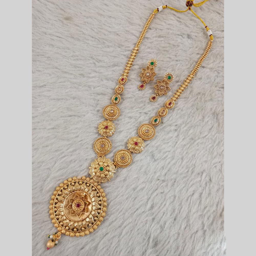 Star India Gold Plated Pota Stone Long Necklace Set