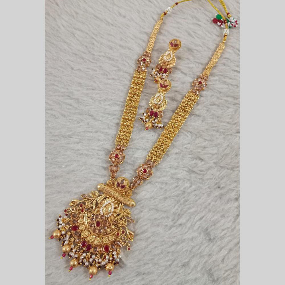 Star India Gold Plated Pota Stone Long Necklace Set