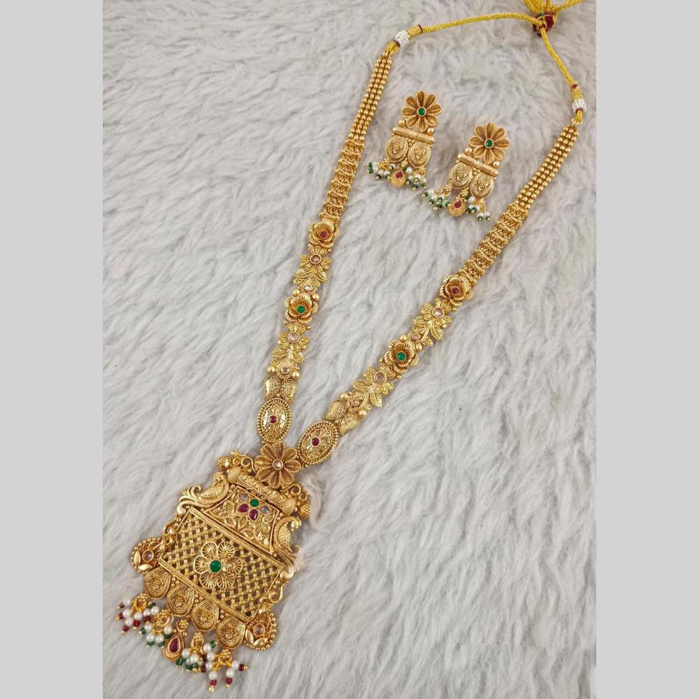 Star India Gold Plated Pota Stone Long Necklace Set