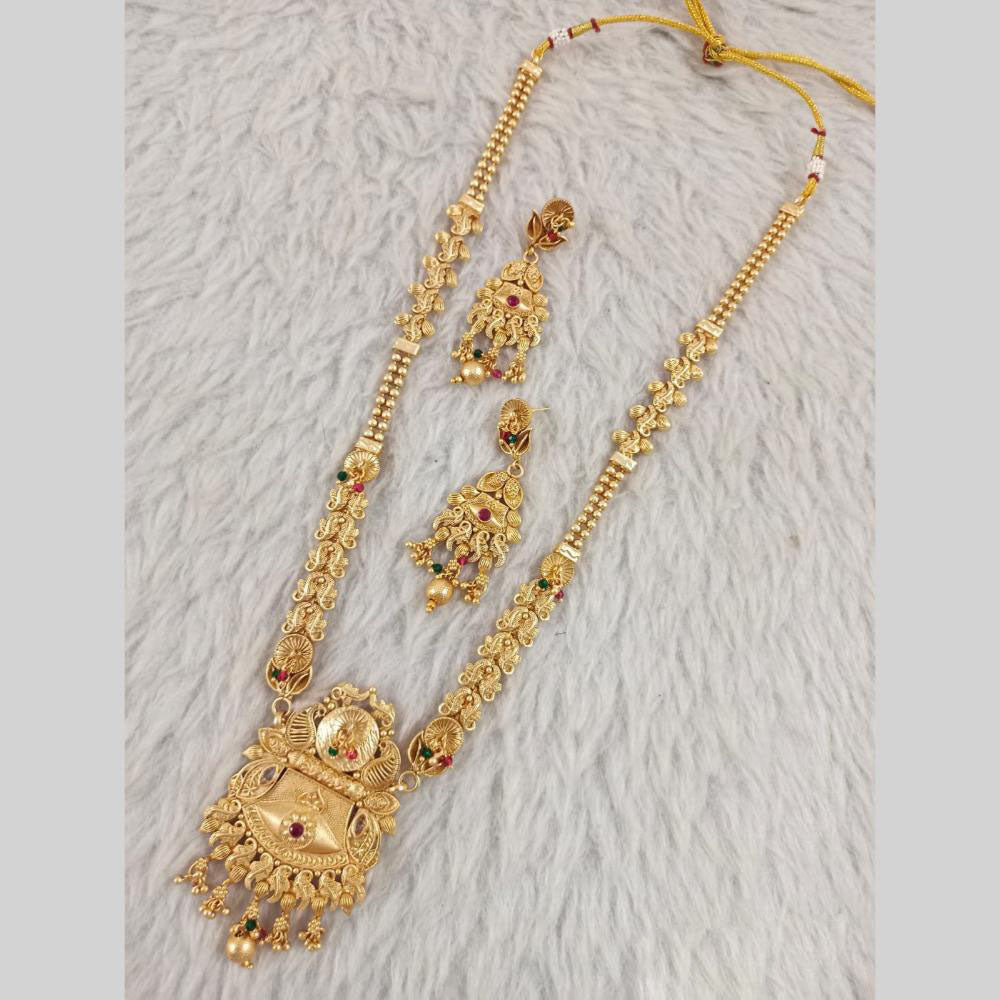 Star India Gold Plated Pota Stone Long Necklace Set