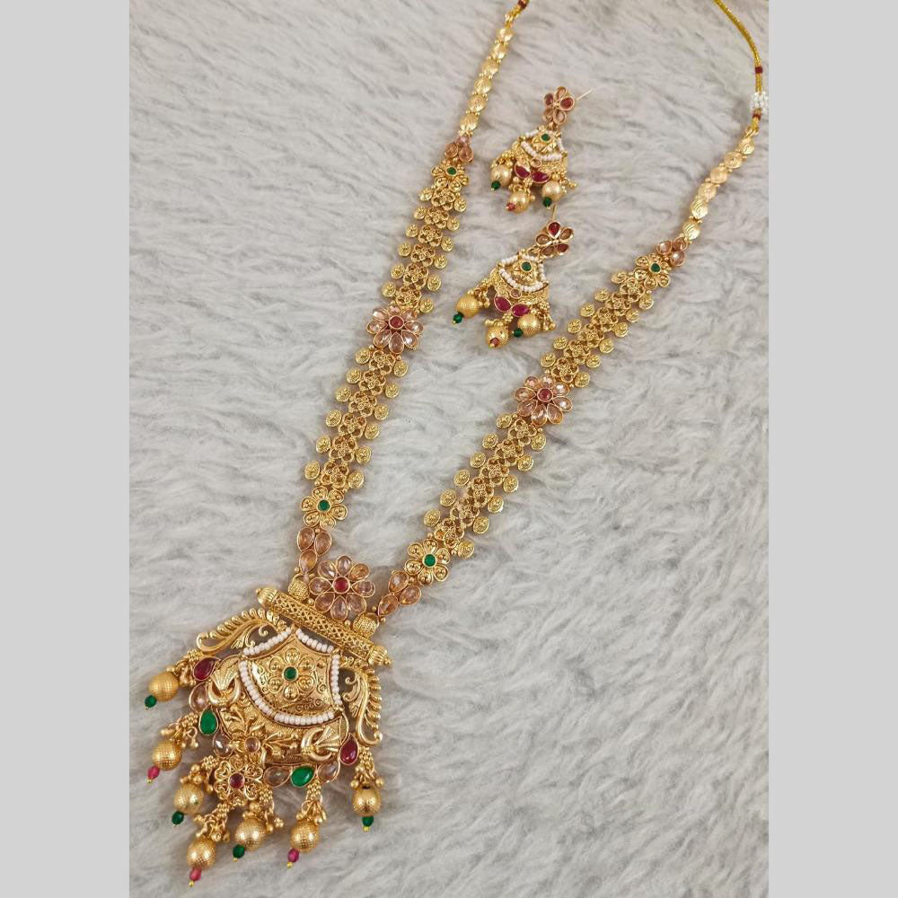 Star India Gold Plated Pota Stone Long Necklace Set