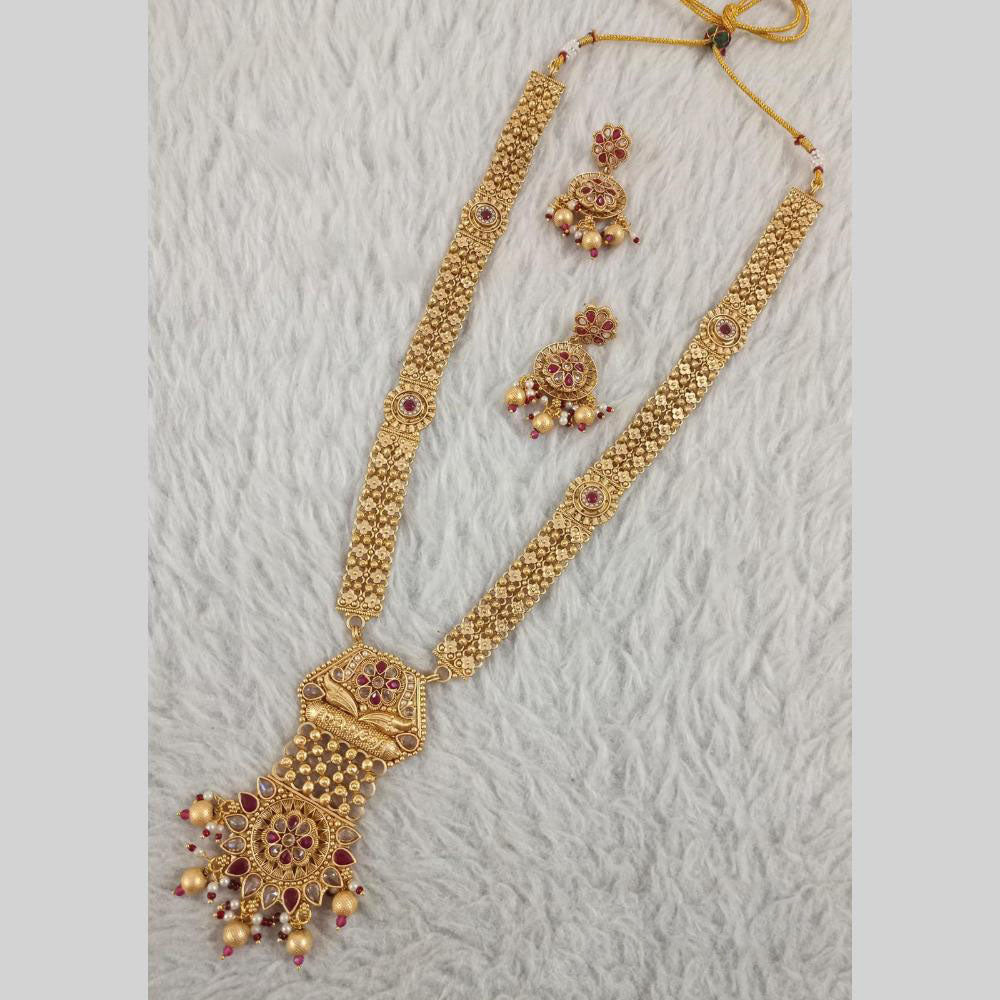 Star India Gold Plated Pota Stone Long Necklace Set