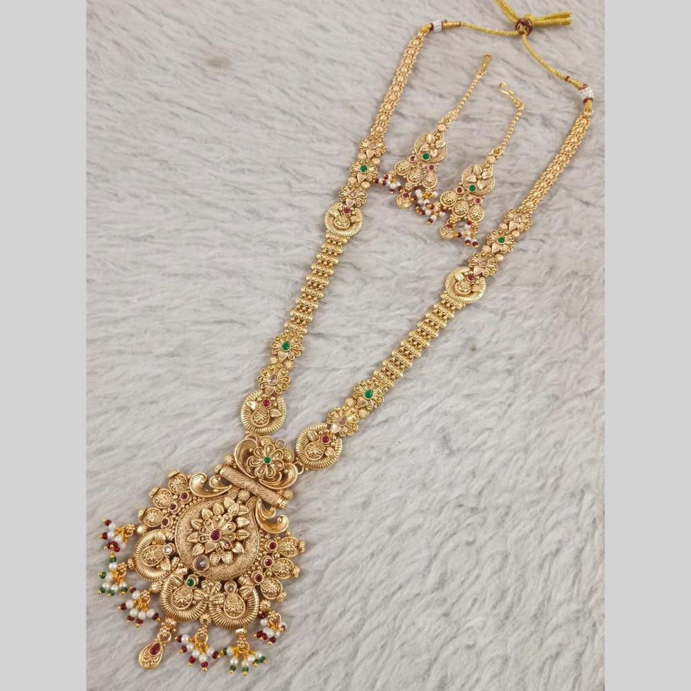 Star India Gold Plated Pota Stone Long Necklace Set