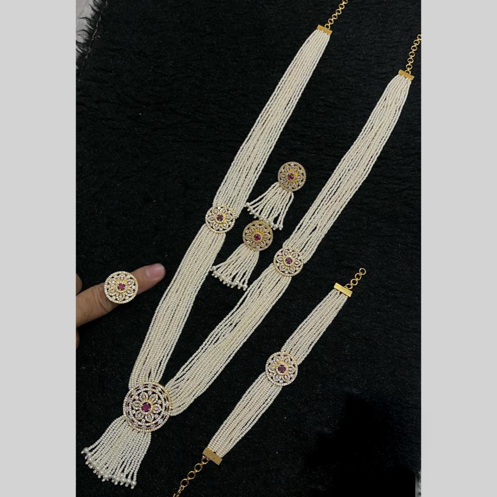 Star India Gold Plated American Diamond And Pearl Combo Set