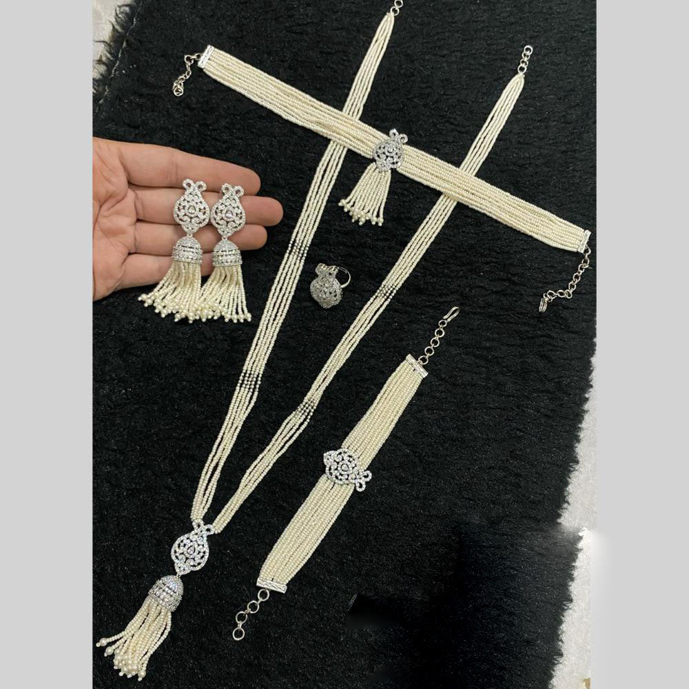 Star India Silver Plated American Diamond And Pearl Combo Set