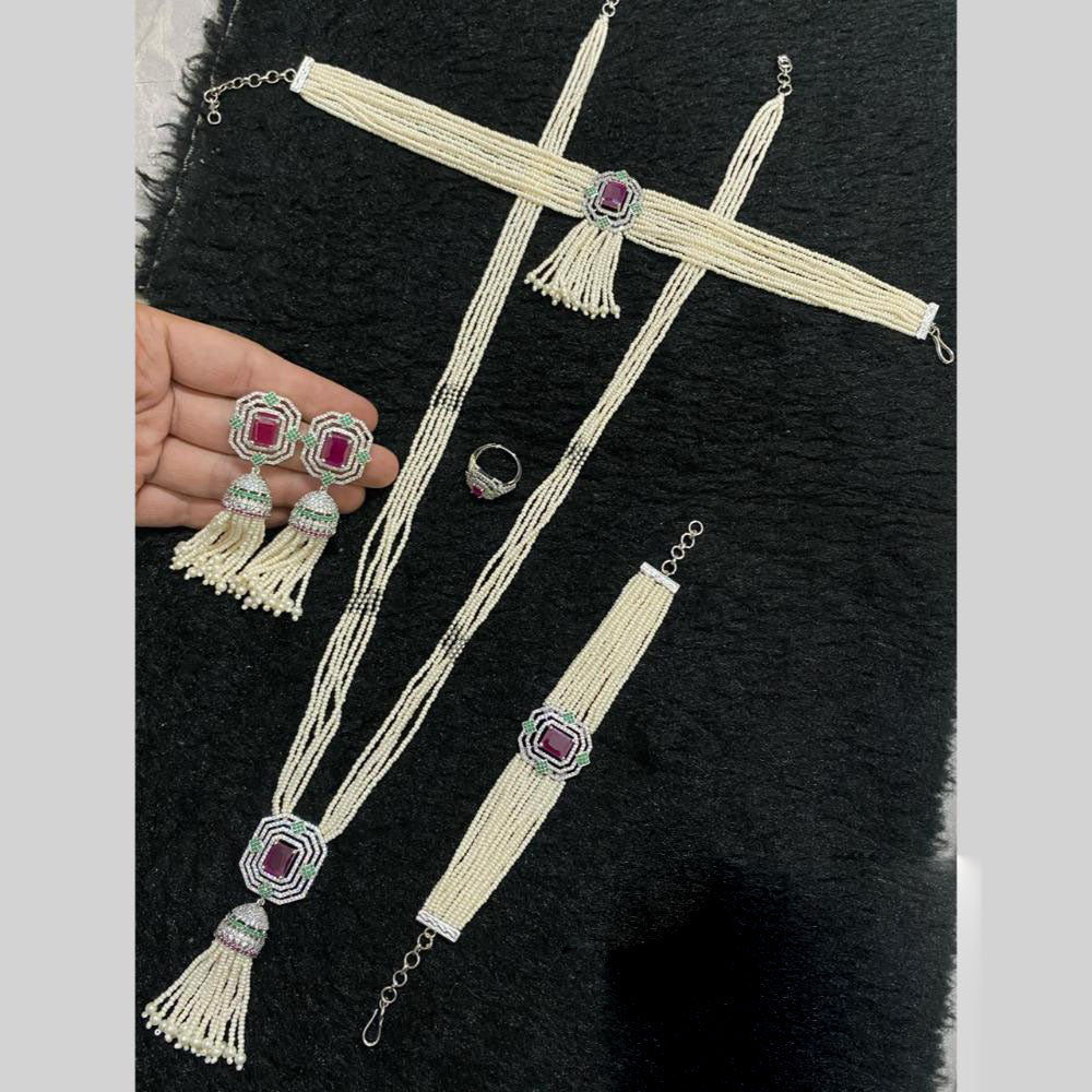 Star India Silver Plated American Diamond And Pearl Combo Set