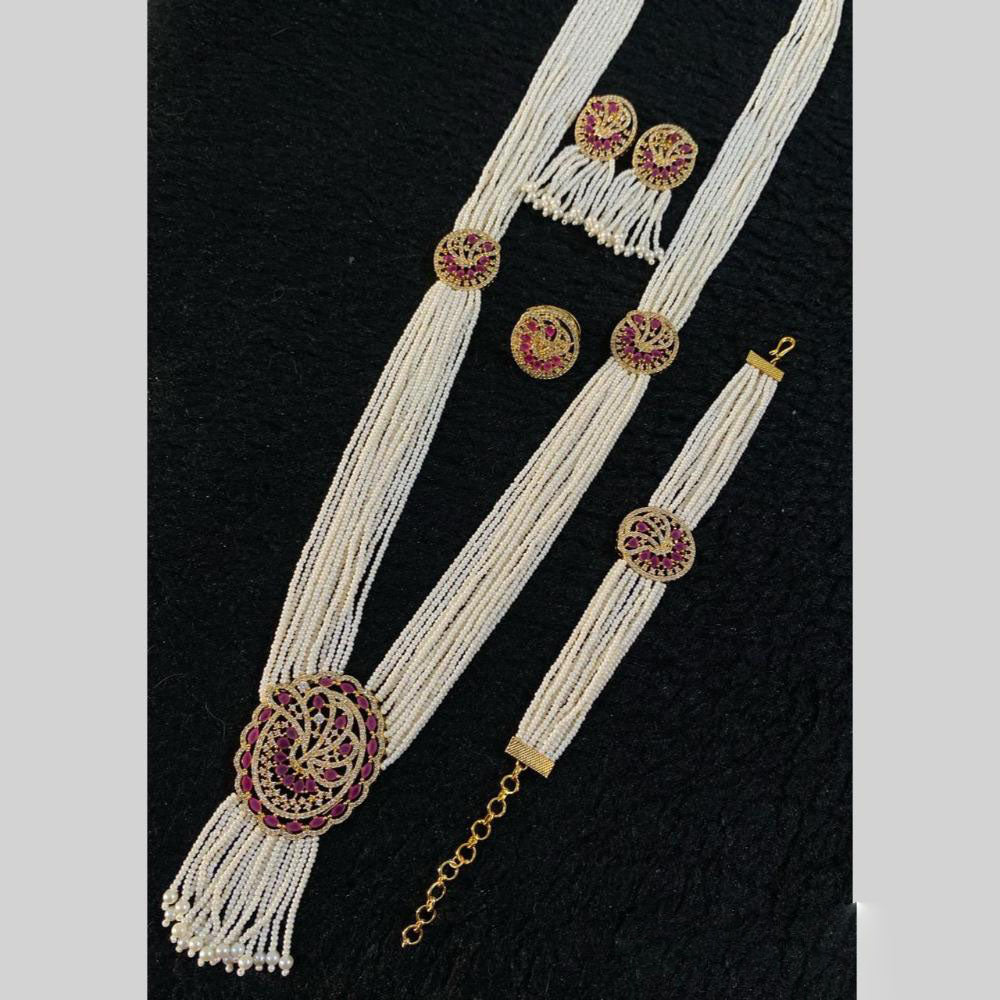 Star India Gold Plated American Diamond And Pearl Combo Set