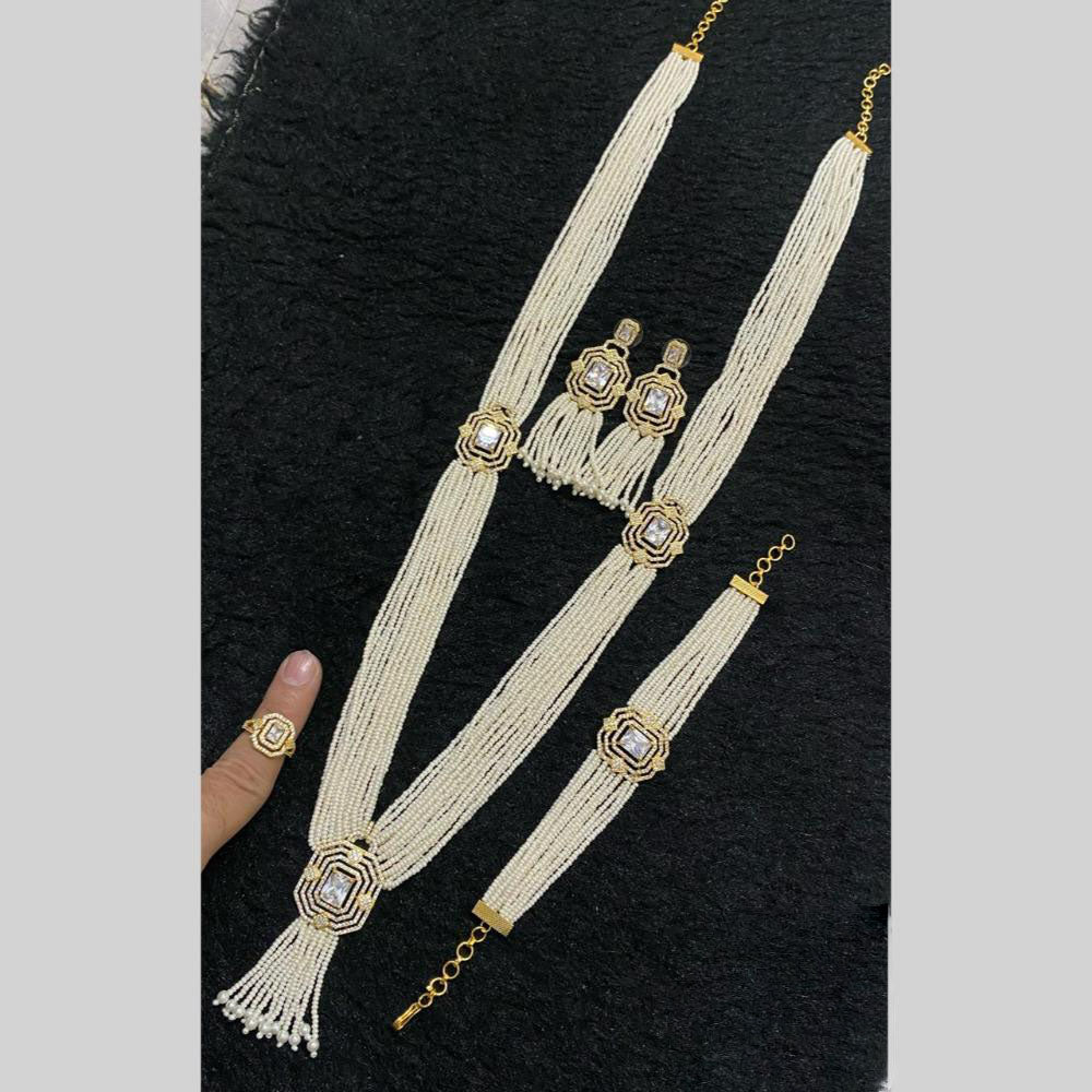Star India Gold Plated American Diamond And Pearl Combo Set