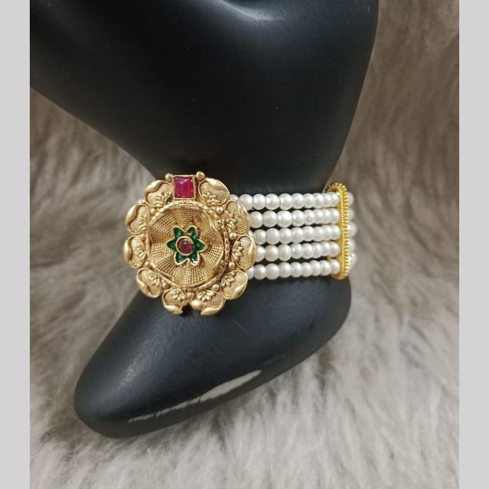 Star India Gold Plated Pota Stone And Pearl Bracelet
