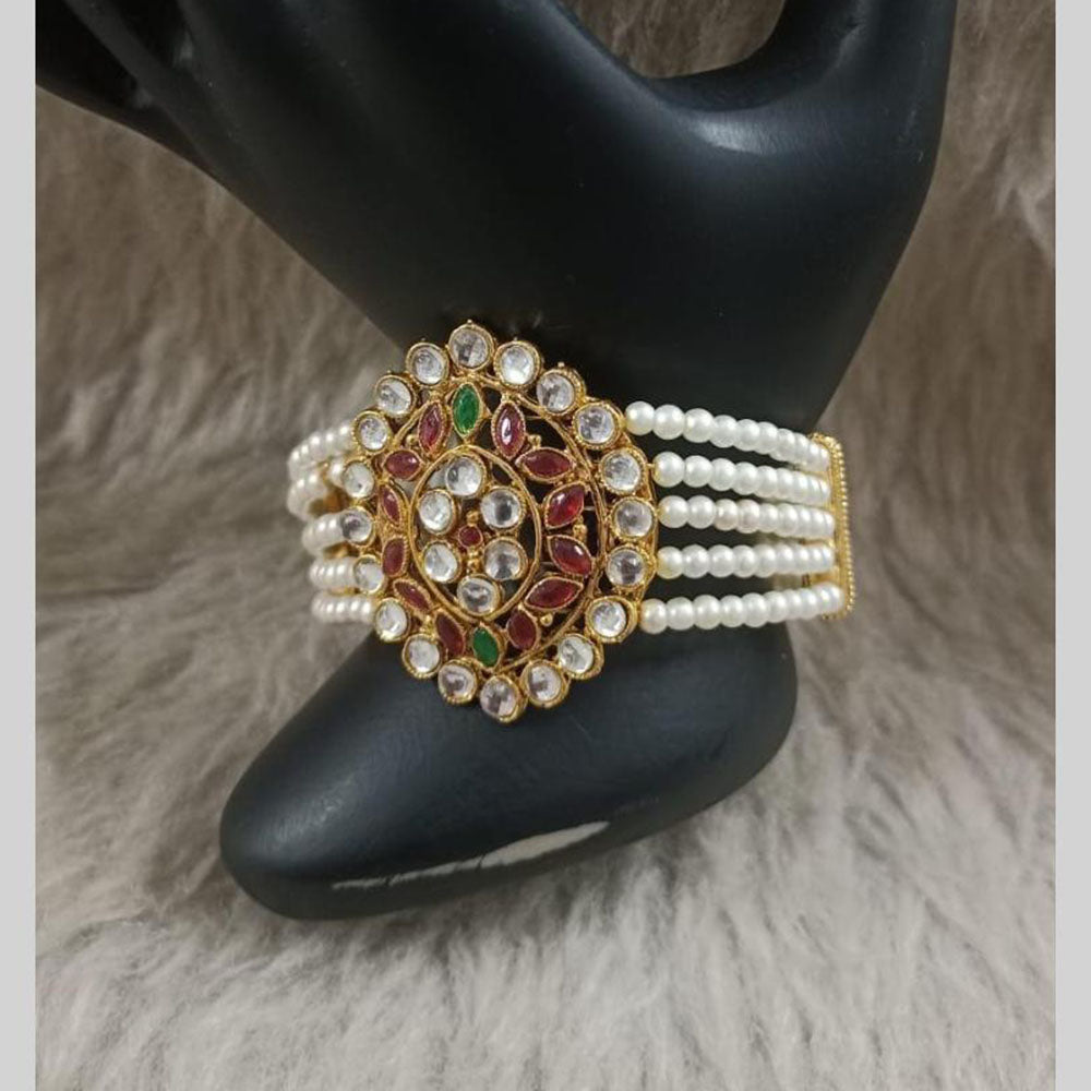 Star India Gold Plated Pota Stone And Pearl Bracelet