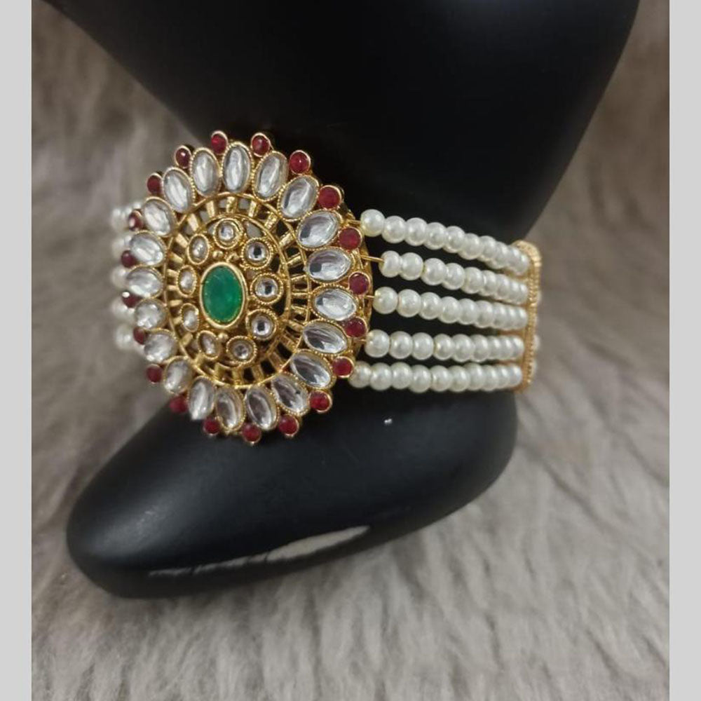 Star India Gold Plated Pota Stone And Pearl Bracelet