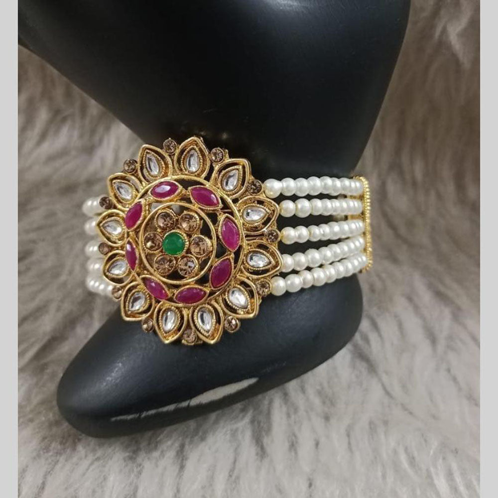 Star India Gold Plated Pota Stone And Pearl Bracelet