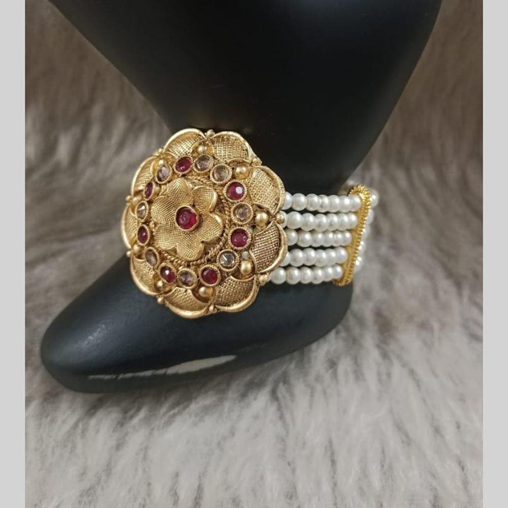 Star India Gold Plated Pota Stone And Pearl Bracelet