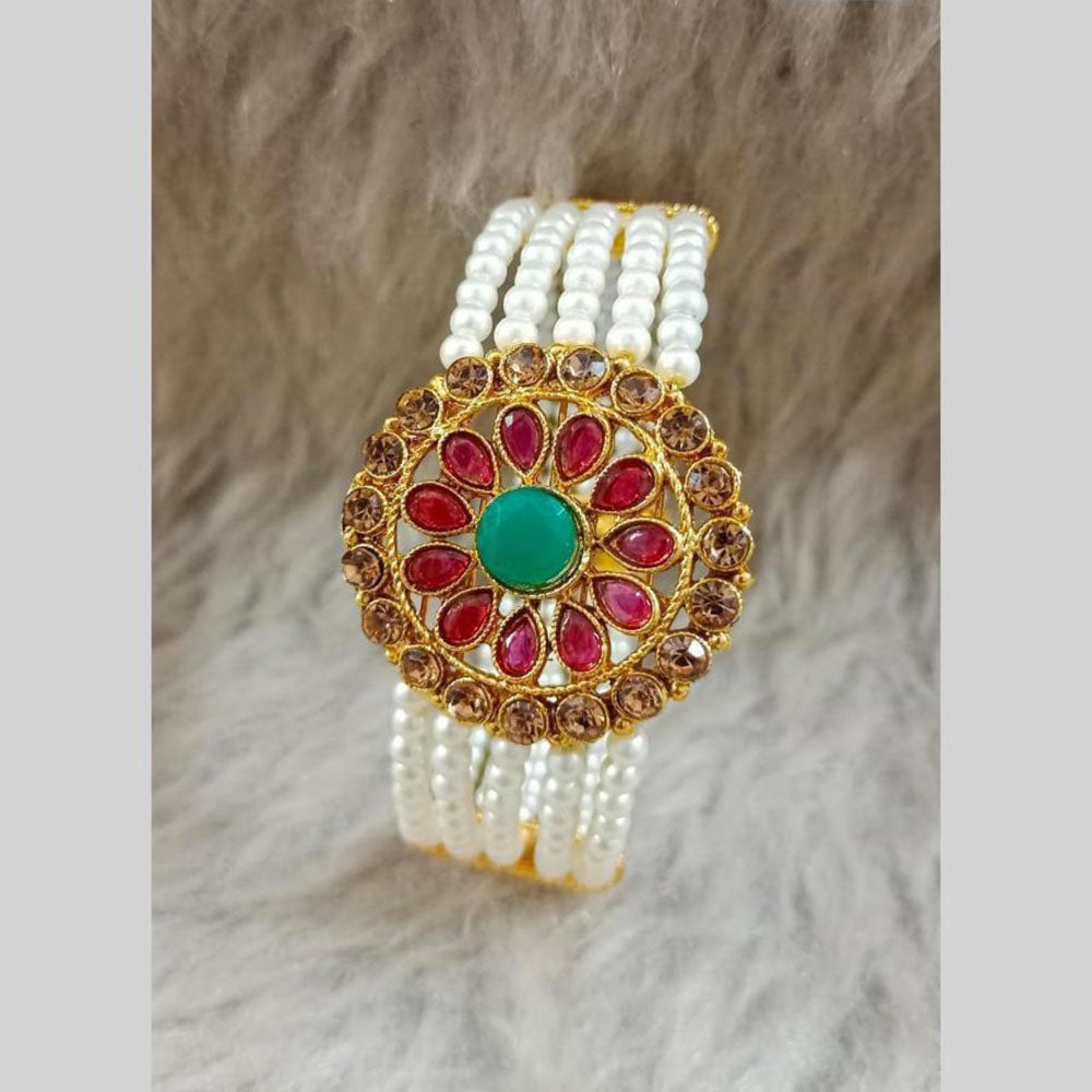 Star India Gold Plated Pota Stone And Pearl Bracelet