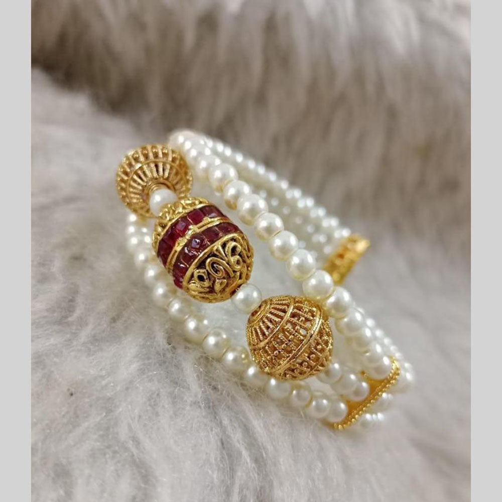 Star India Gold Plated Pota Stone And Pearl Bracelet