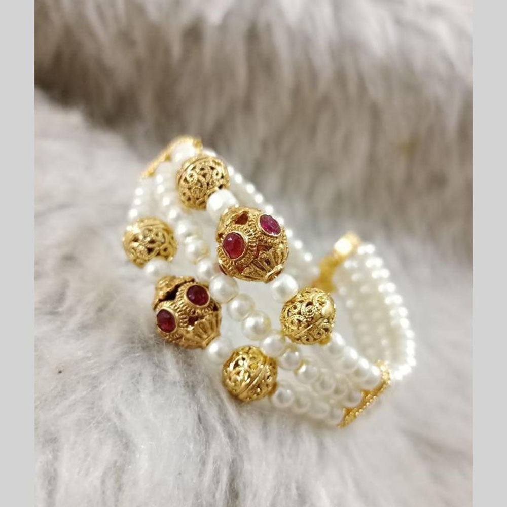 Star India Gold Plated Pota Stone And Pearl Bracelet