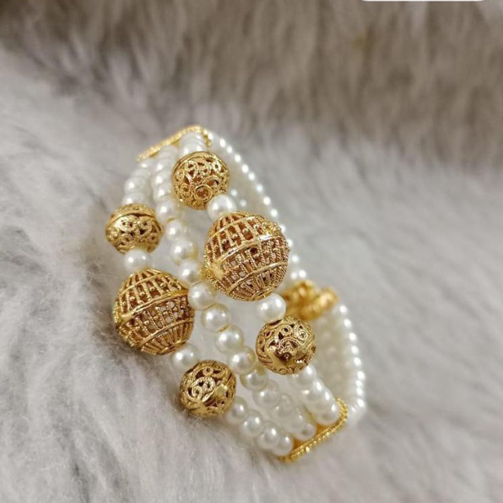 Star India Gold Plated Pota Stone And Pearl Bracelet