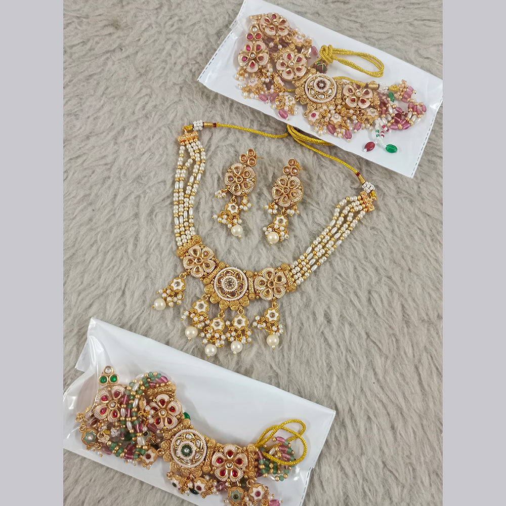 Star India Gold Plated Pota Stone And Pearl Necklace Set
