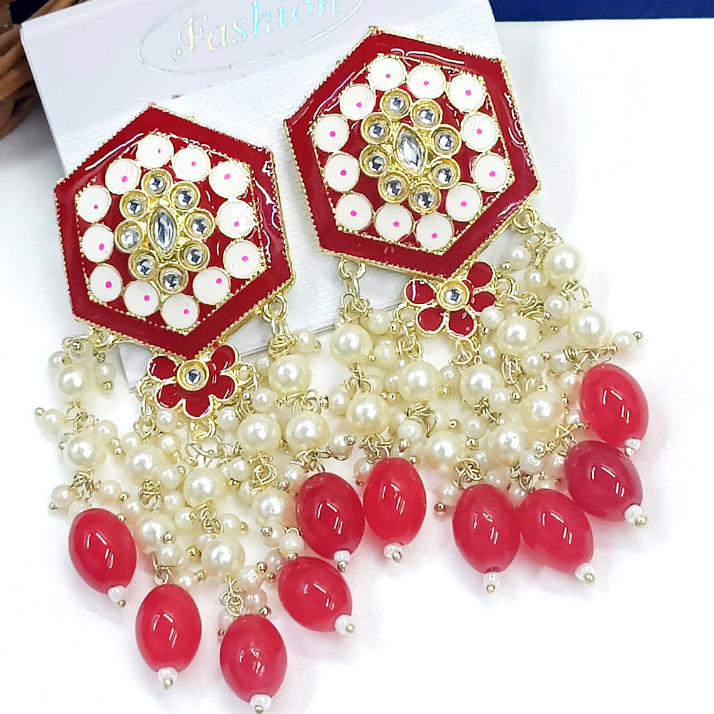 Exotica Collection Gold Plated Kundan And Meenakari Dangler Earrings