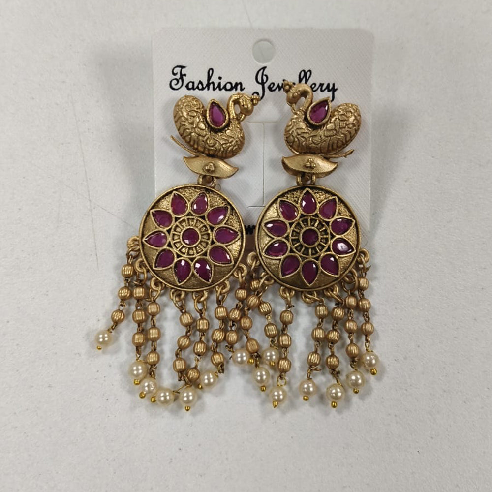 Wearhouse Fashion Gold Plated Crystal Stone And Pearls Dangler Earrings