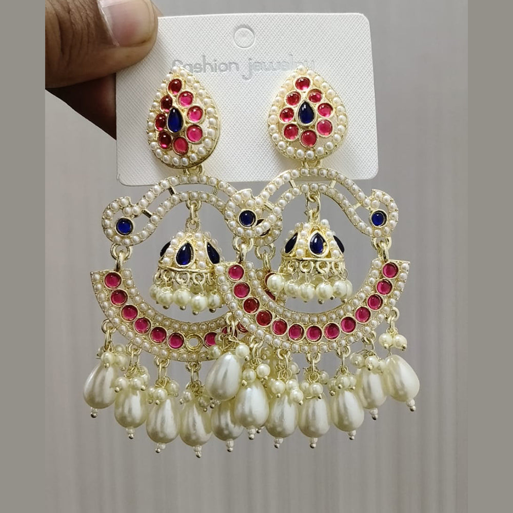 Wearhouse Fashion Gold Plated Pota Stone And Pearls Dangler Earrings