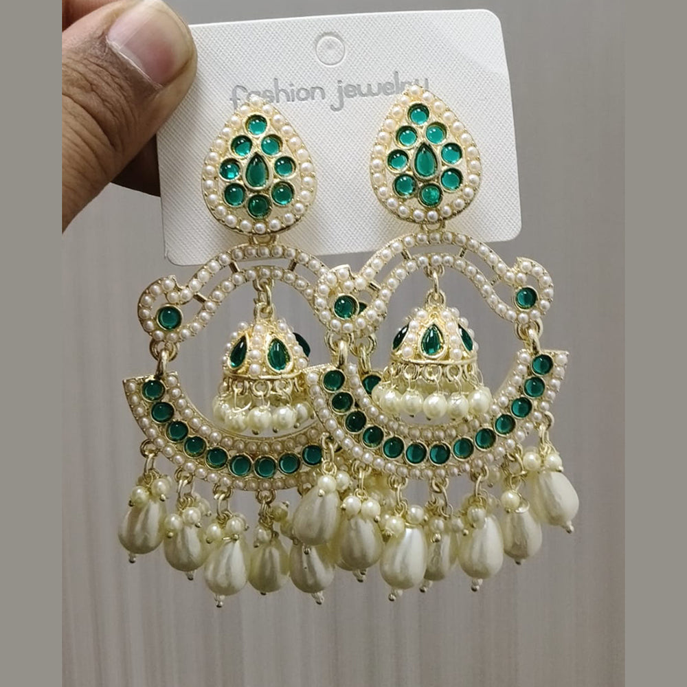 Wearhouse Fashion Gold Plated Pota Stone And Pearls Dangler Earrings