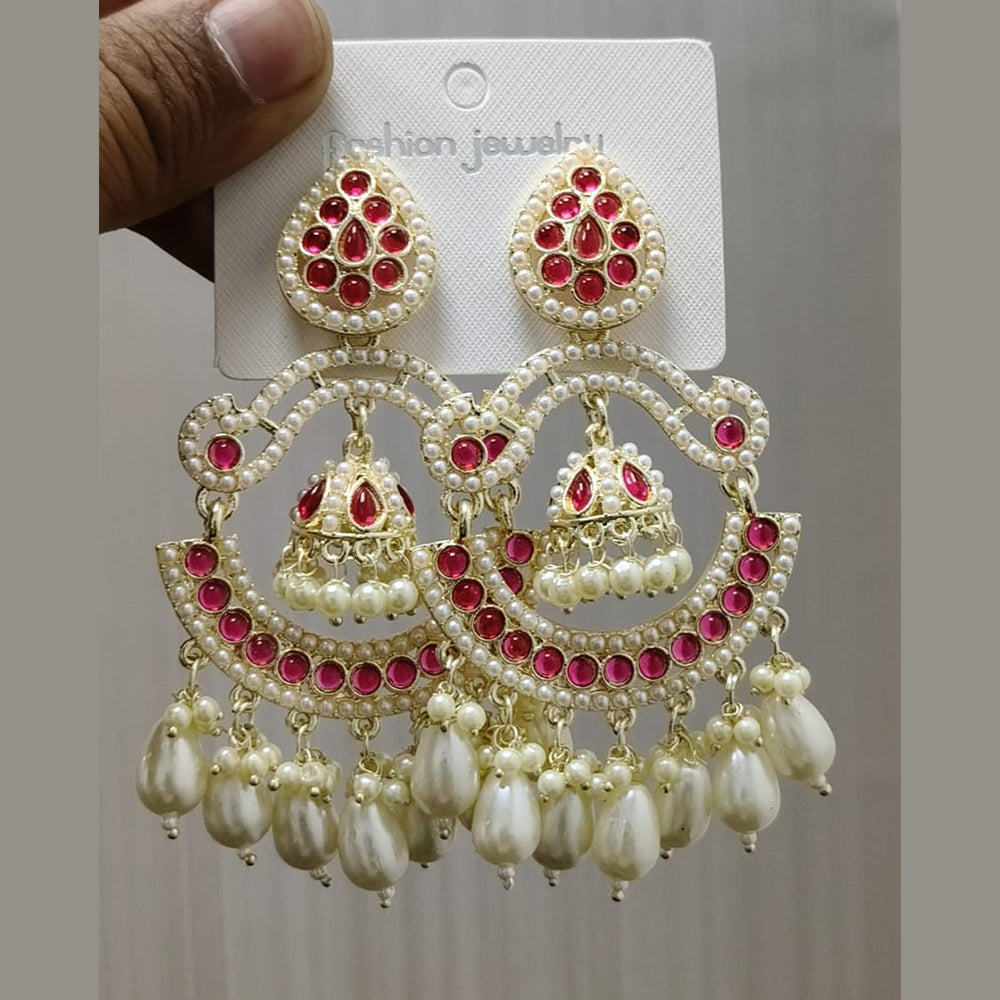 Wearhouse Fashion Gold Plated Pota Stone And Pearls Dangler Earrings