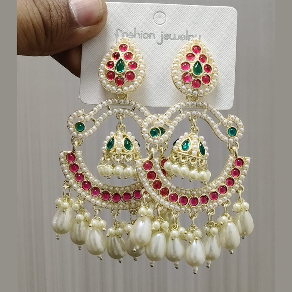 Wearhouse Fashion Gold Plated Pota Stone And Pearls Dangler Earrings