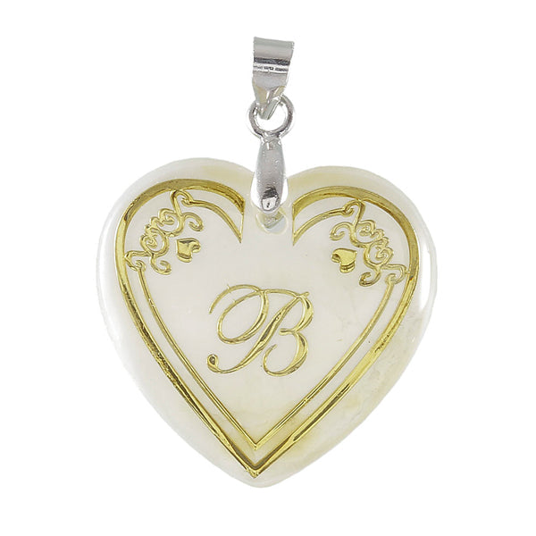 Urthn Alphabet B" Heart Shaped Shell Pendant