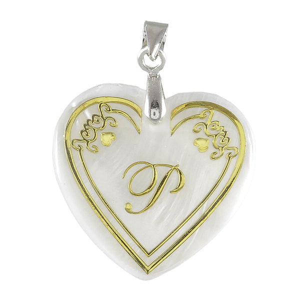 Urthn Alphabet P" Heart Shaped Shell Pendant