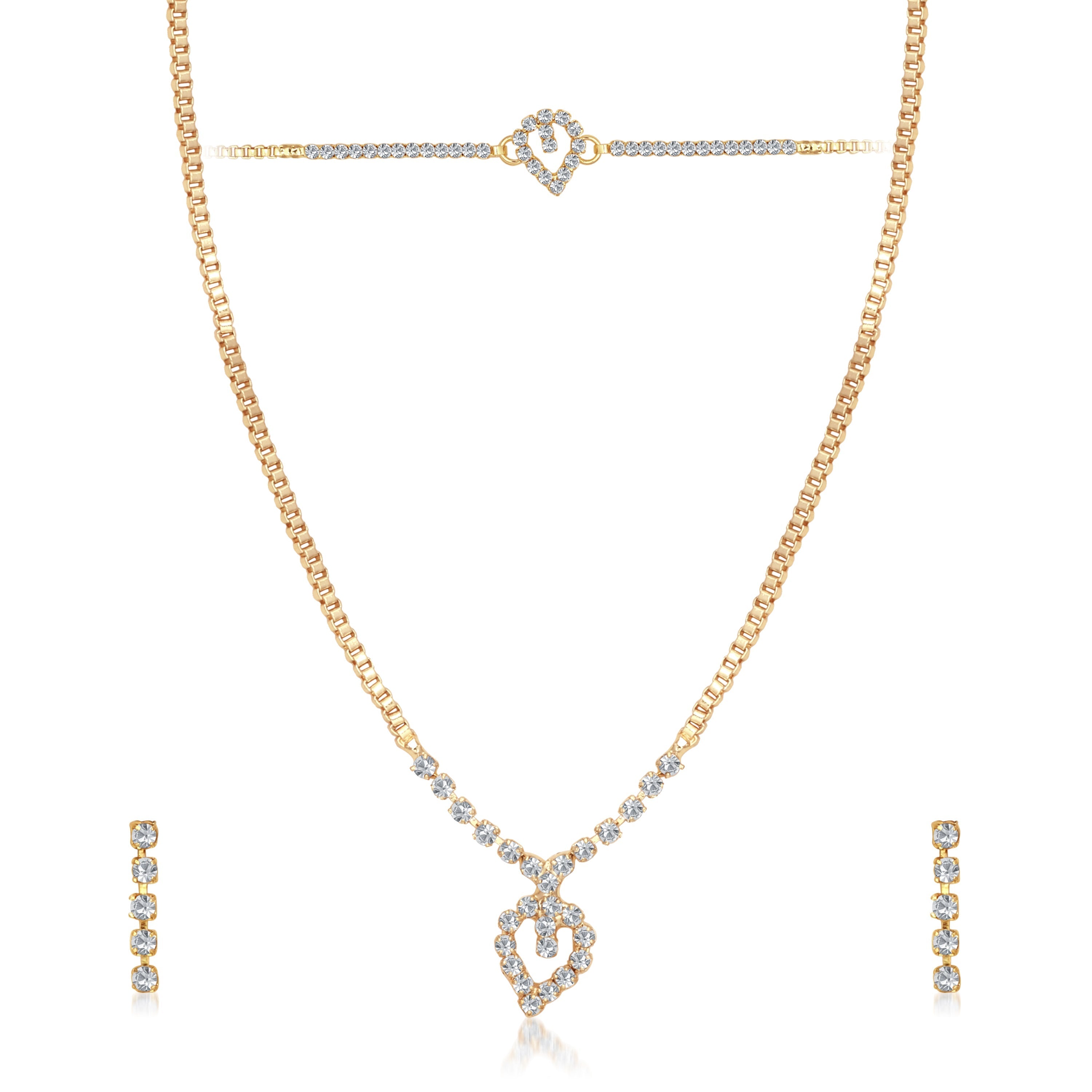 Urthn Austrian Stone Gold Plated Necklace Set With Bracelet (Pack Of 6)