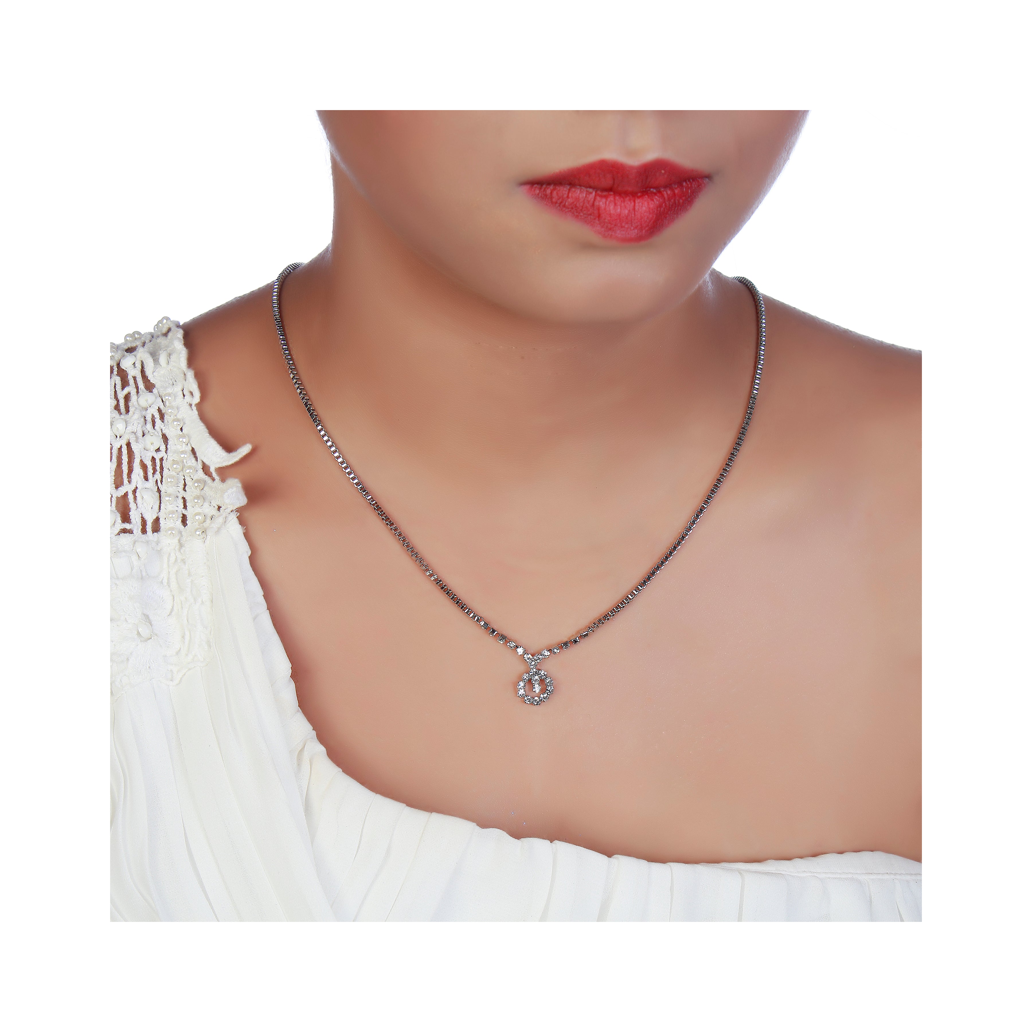 Urthn Austrian Stone Silver Plated Necklace Set With Bracelet (Pack Of 6)