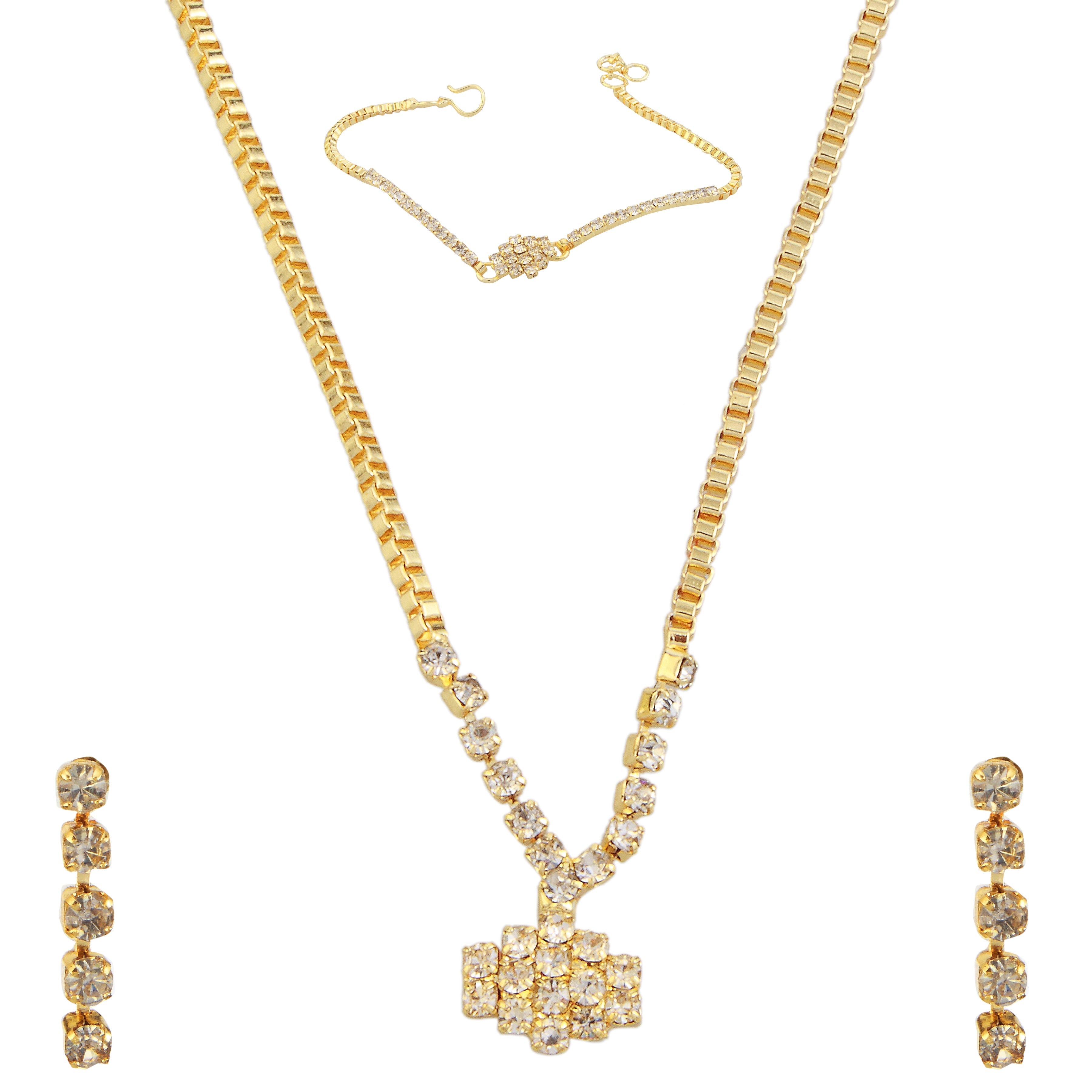 Urthn Gold Plated Stone Necklaces Set with Bracelet (Pack Of 6)