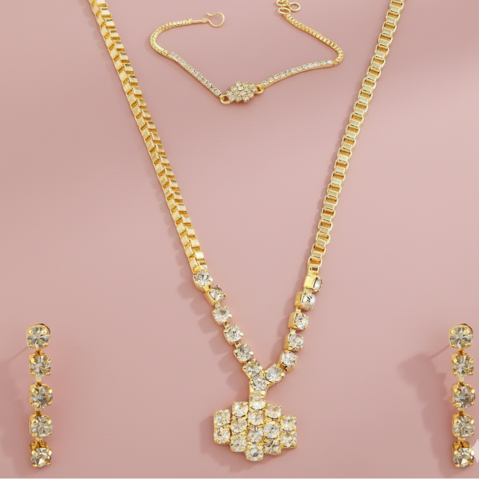 Urthn Gold Plated Stone Necklaces Set with Bracelet (Pack Of 6)
