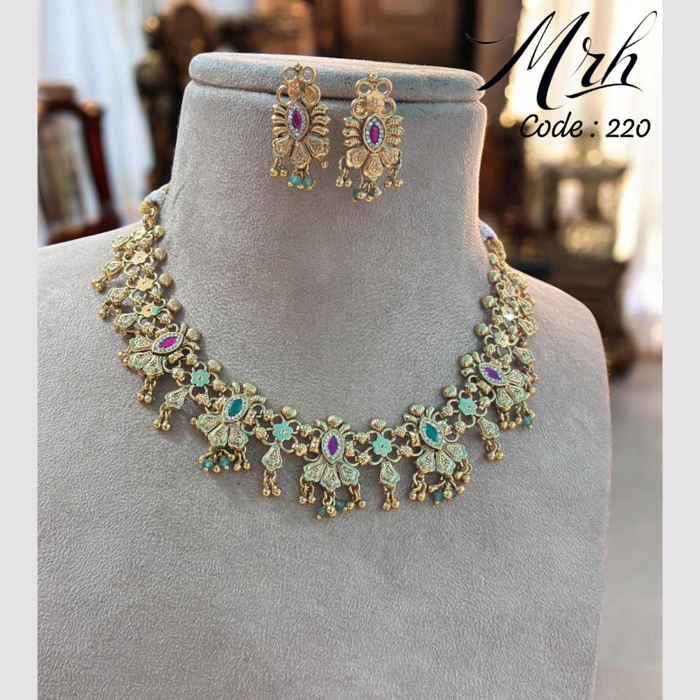 Jewel Addiction Gold Plated Pota Stone And Beads Meenakari Necklace Set