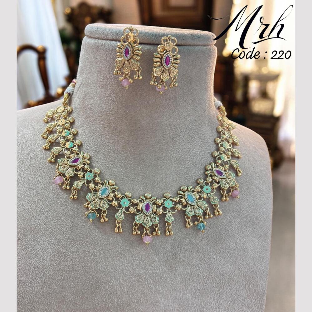 Jewel Addiction Gold Plated Pota Stone And Beads Meenakari Necklace Set