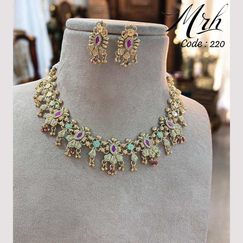 Jewel Addiction Gold Plated Pota Stone And Beads Meenakari Necklace Set