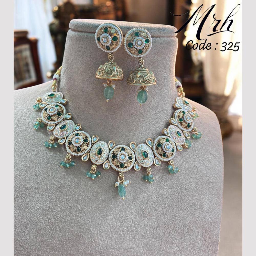 Jewel Addiction Gold Plated Pota Stone And Beads Meenakari Necklace Set