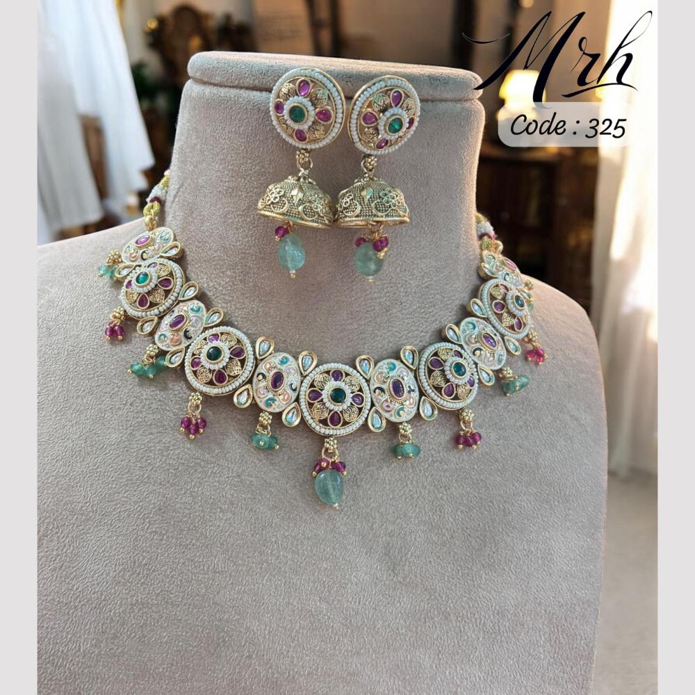 Jewel Addiction Gold Plated Pota Stone And Beads Meenakari Necklace Set