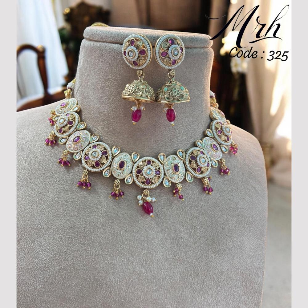 Jewel Addiction Gold Plated Pota Stone And Beads Meenakari Necklace Set