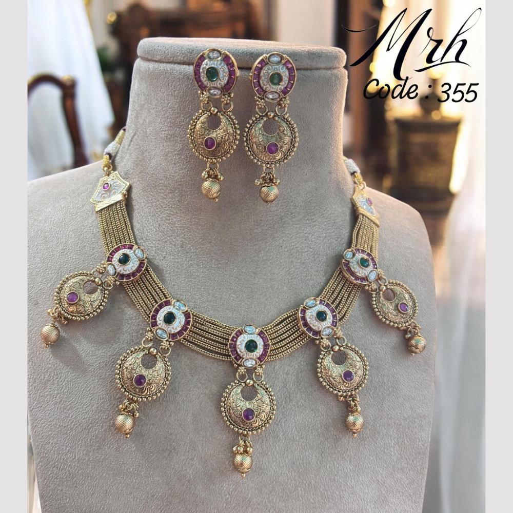 Jewel Addiction Gold Plated Pota Stone And Beads Meenakari Necklace Set