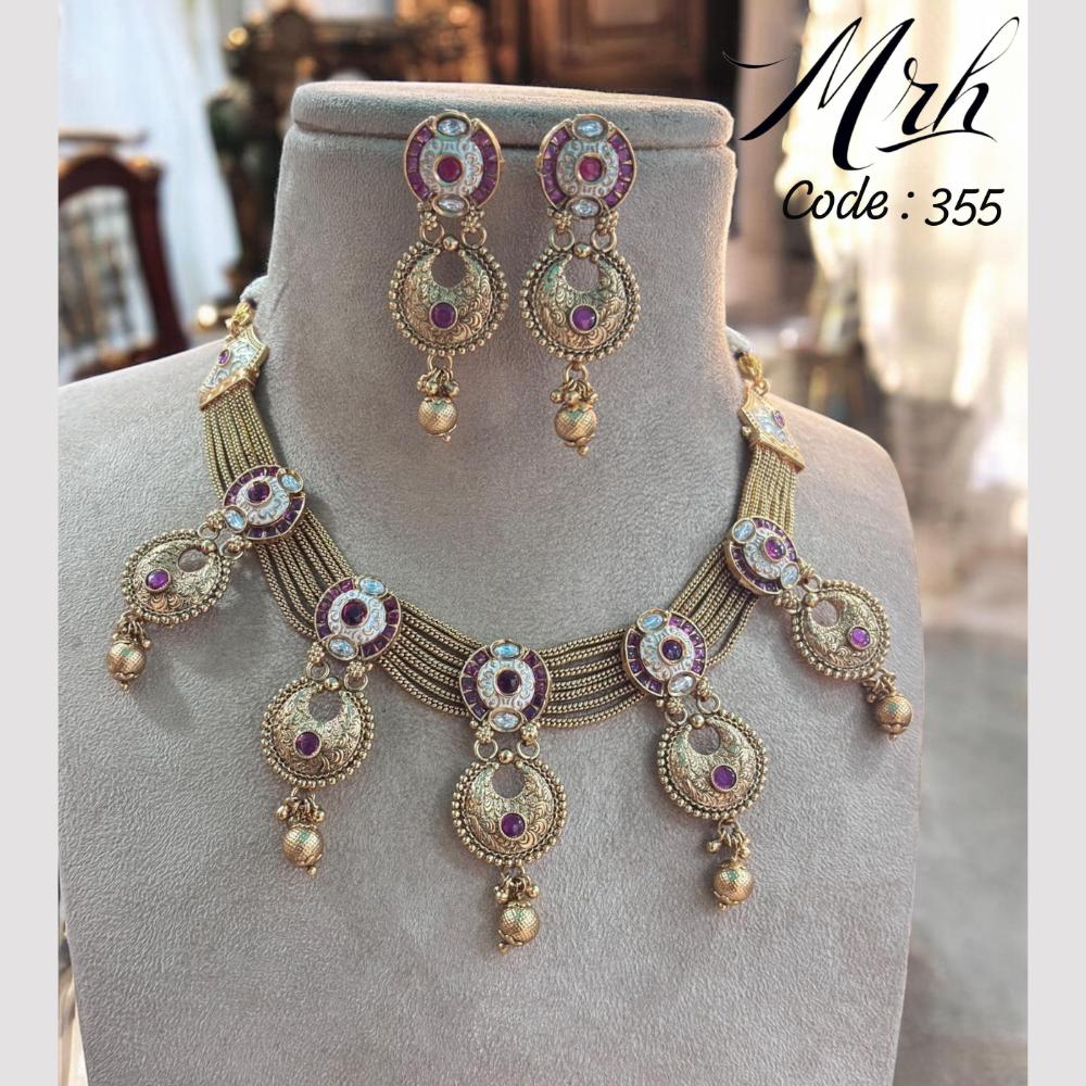 Jewel Addiction Gold Plated Pota Stone And Beads Meenakari Necklace Set