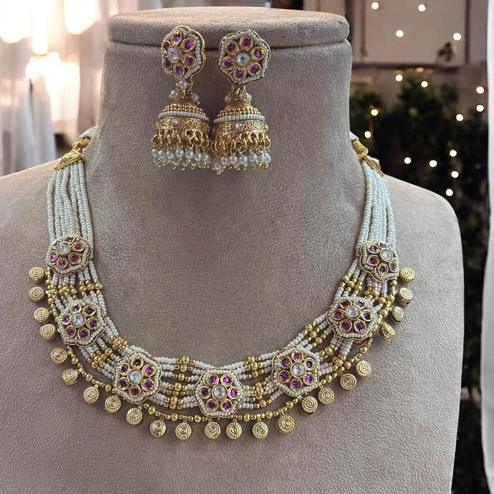 Jewel Addiction Nawabi Glam  Pota Stone  And Pearl Necklace Set