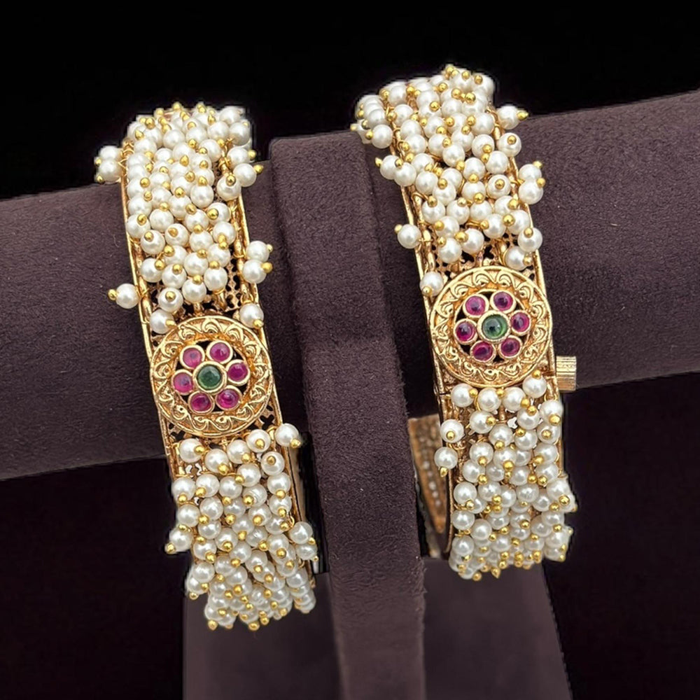 Jewel Addiction Shine On Pota And Pearl Open Bangles Set for Everyday Glam