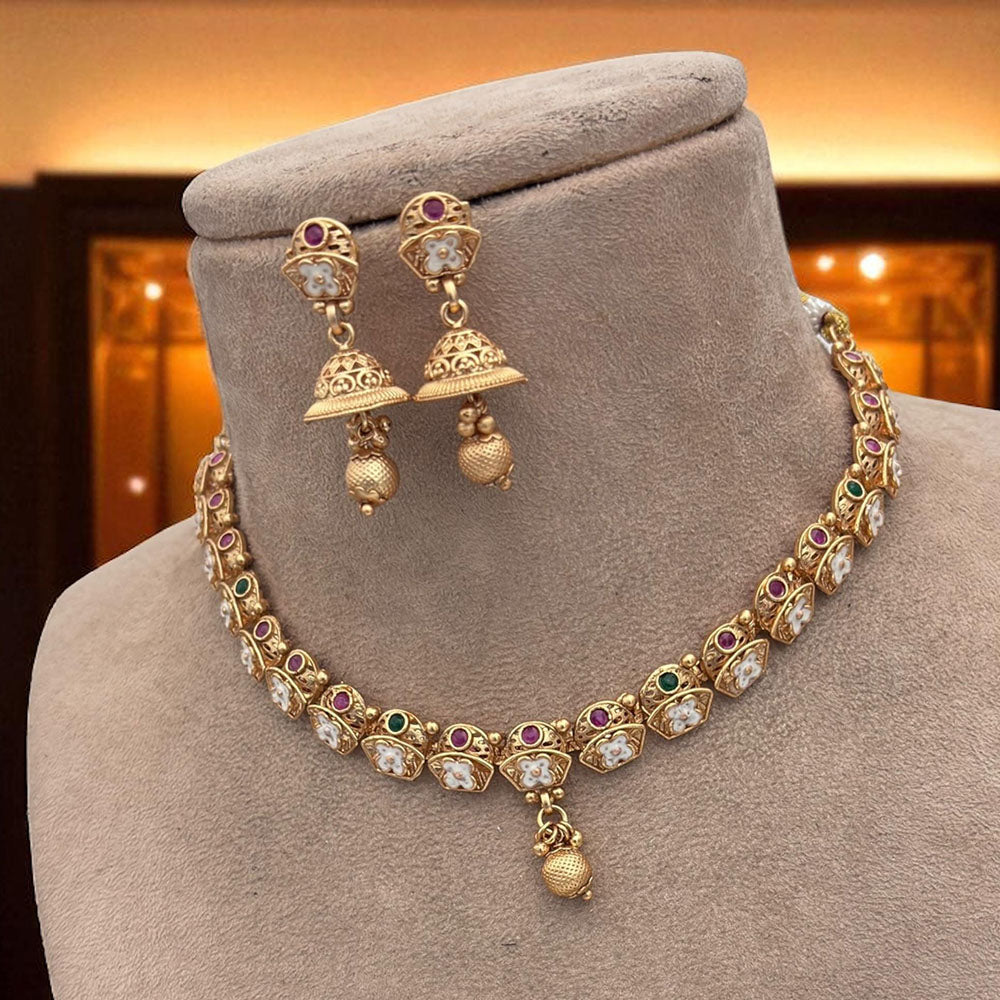 Jewel Addiction Ethnic Necklace Set Elegant Pota Stones with Copper Finish