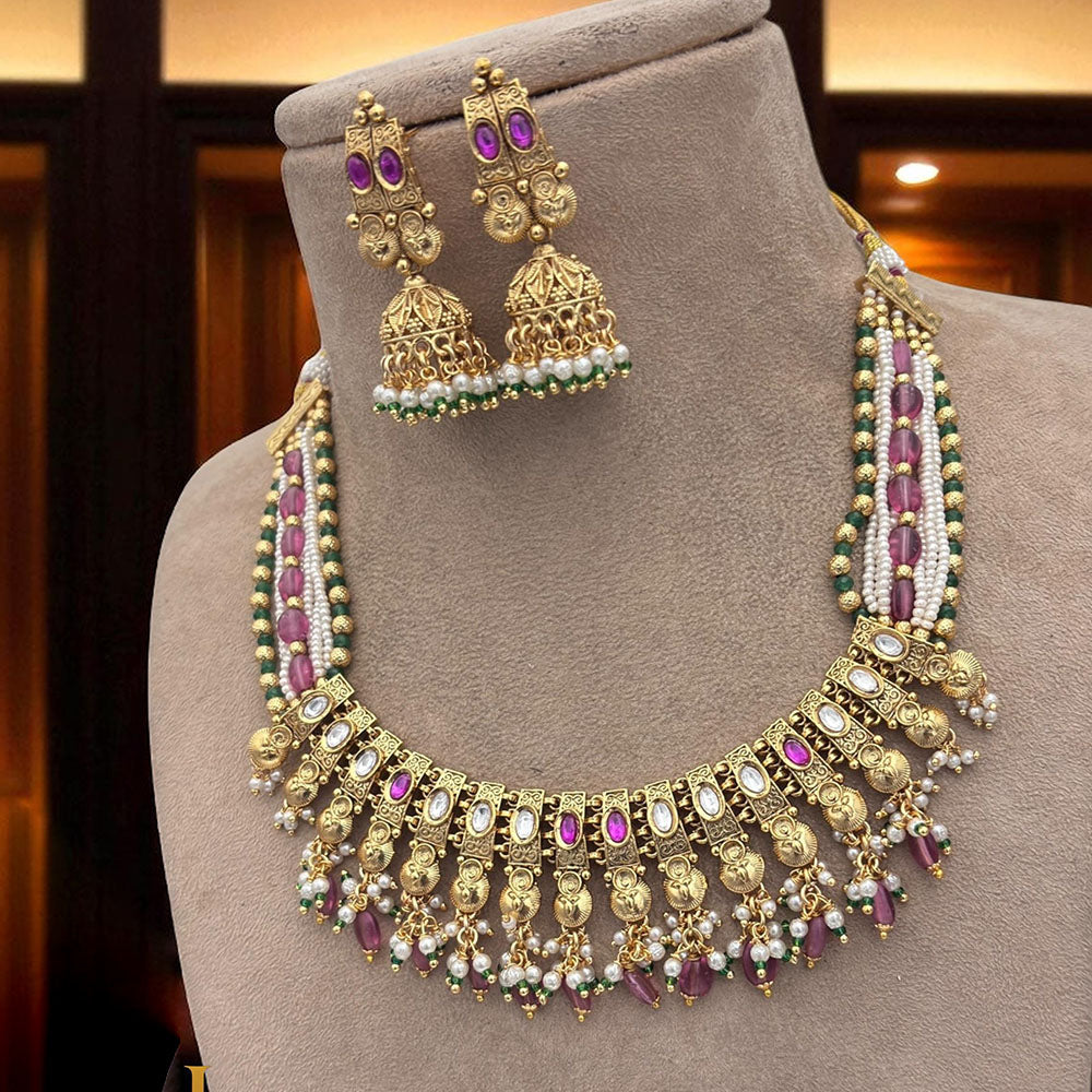 Jewel Addiction Ethnic Necklace Set Elegant Pota Stones with Copper Finish