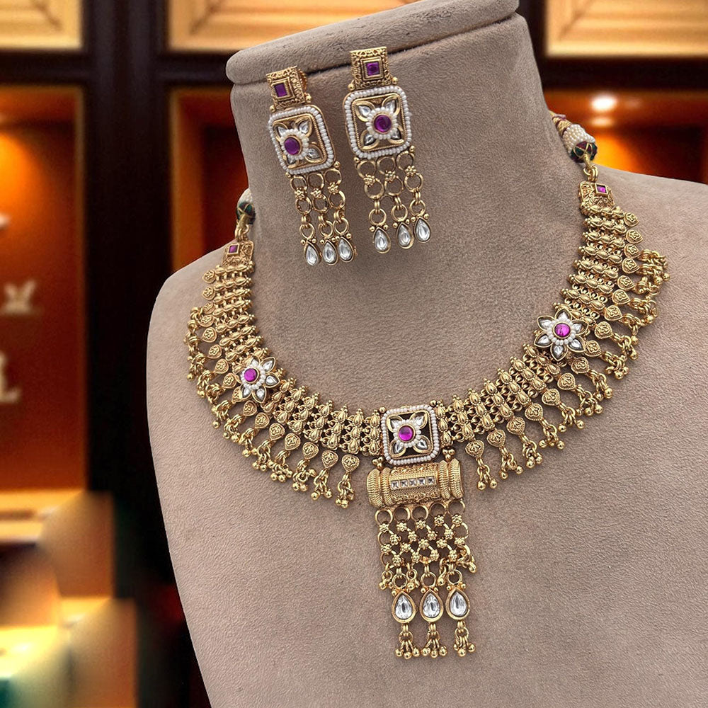 Jewel Addiction Ethnic Necklace Set Elegant Pota Stones with Copper Finish