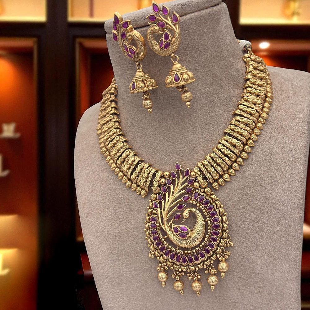 Jewel Addiction Ethnic Necklace Set Elegant Pota Stones with Copper Finish