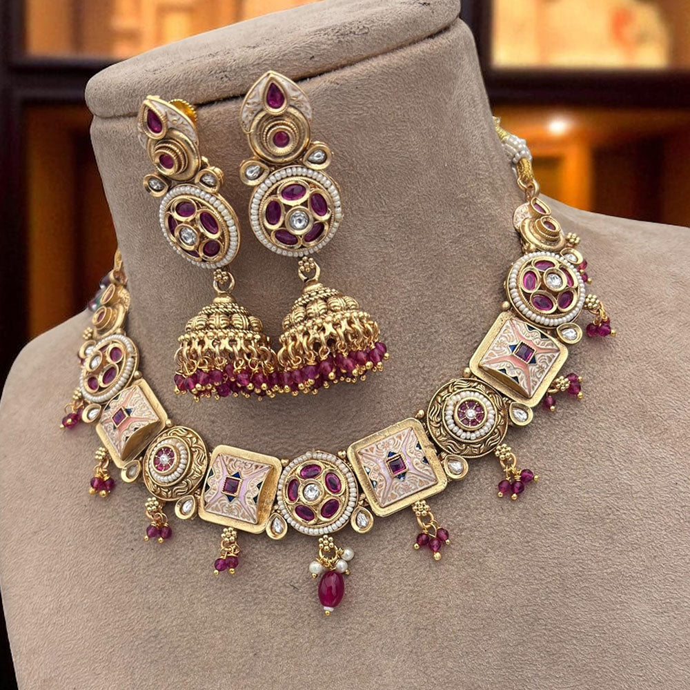 Jewel Addiction Ethnic Necklace Set Elegant Pota Stones with Copper Finish