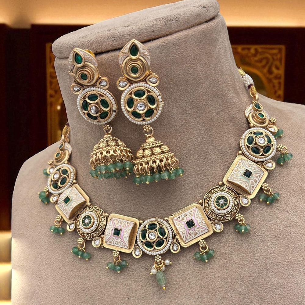 Jewel Addiction Ethnic Necklace Set Elegant Pota Stones with Copper Finish